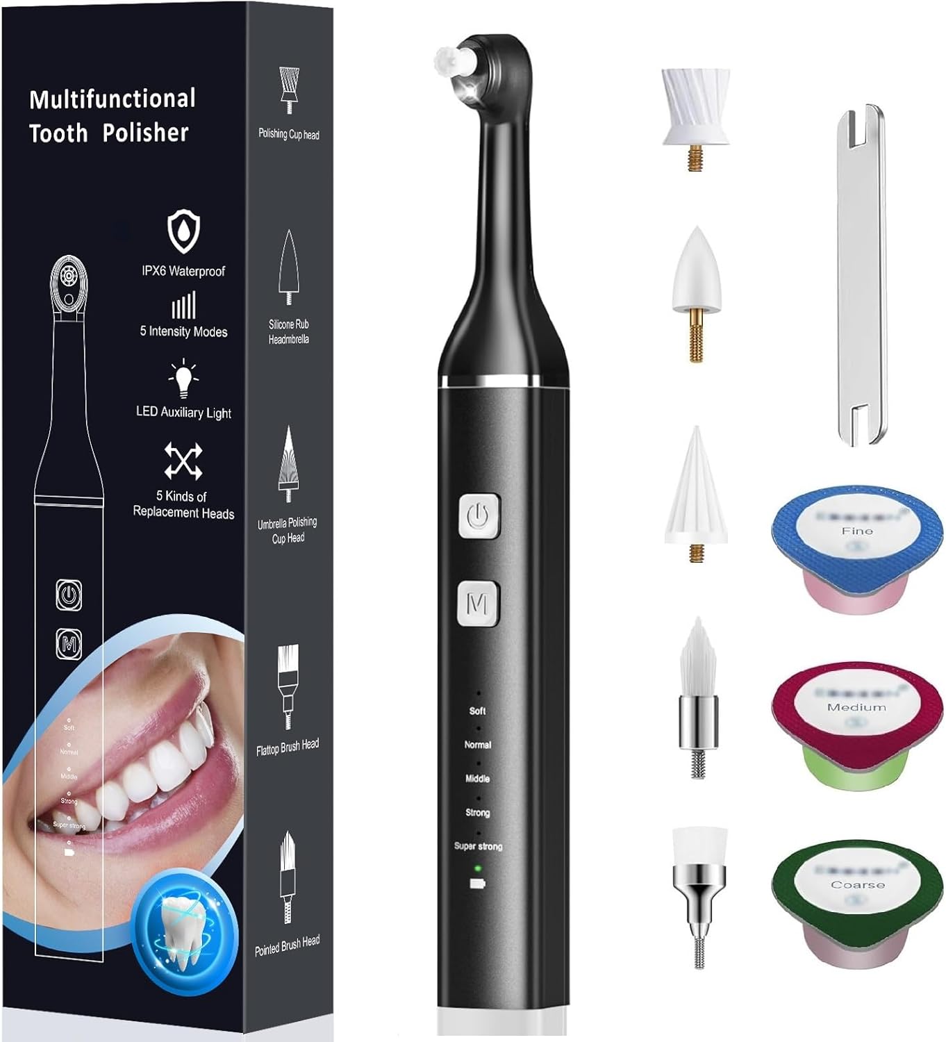 Tooth Polisher Plaque Remover for Teeth, Teeth Stain Remover Teeth Cleaning Plaque Stain Removal whitening Yellow Teeth with 5 Modes, Tooth Stain Remover with 5 Heads & 3 Toothpaste
