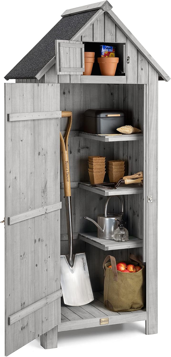 CHRISTOW Narrow Garden Shed, 3 Shelves, Grey