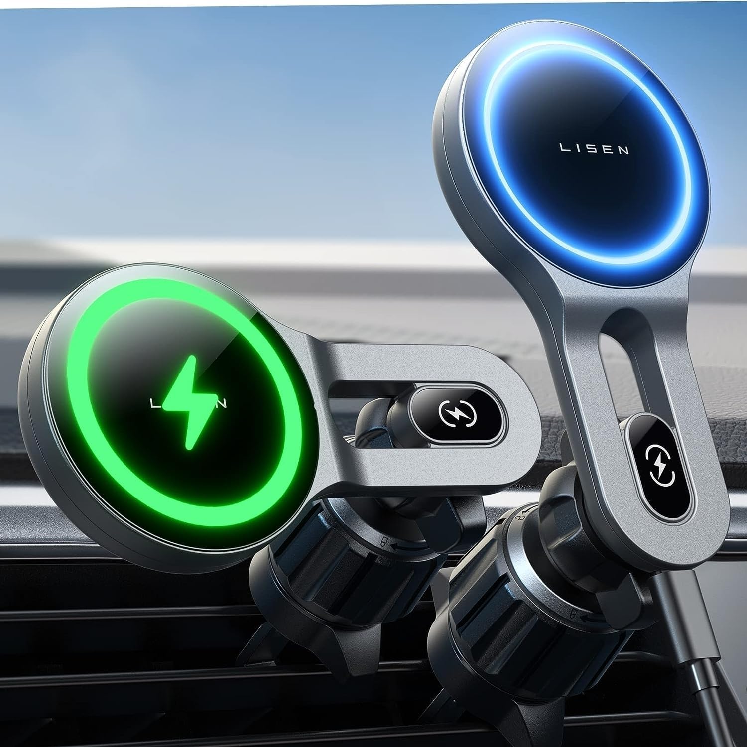 LISEN for 15W MagSafe Car Mount Charger, [Safer & Faster] Vent Magnetic Wireless Car Charger, Car Vent Phone Mount Charger Fits iPhone 16 Pro Max Plus 15 14 13 12, Samsung with MagSafe Case, Black