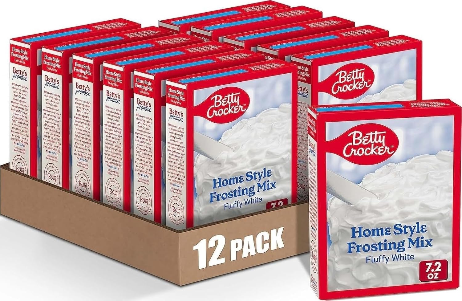Betty Crocker HomeStyle Fluffy White Frosting Mix, 7.2 oz, 12 Pack