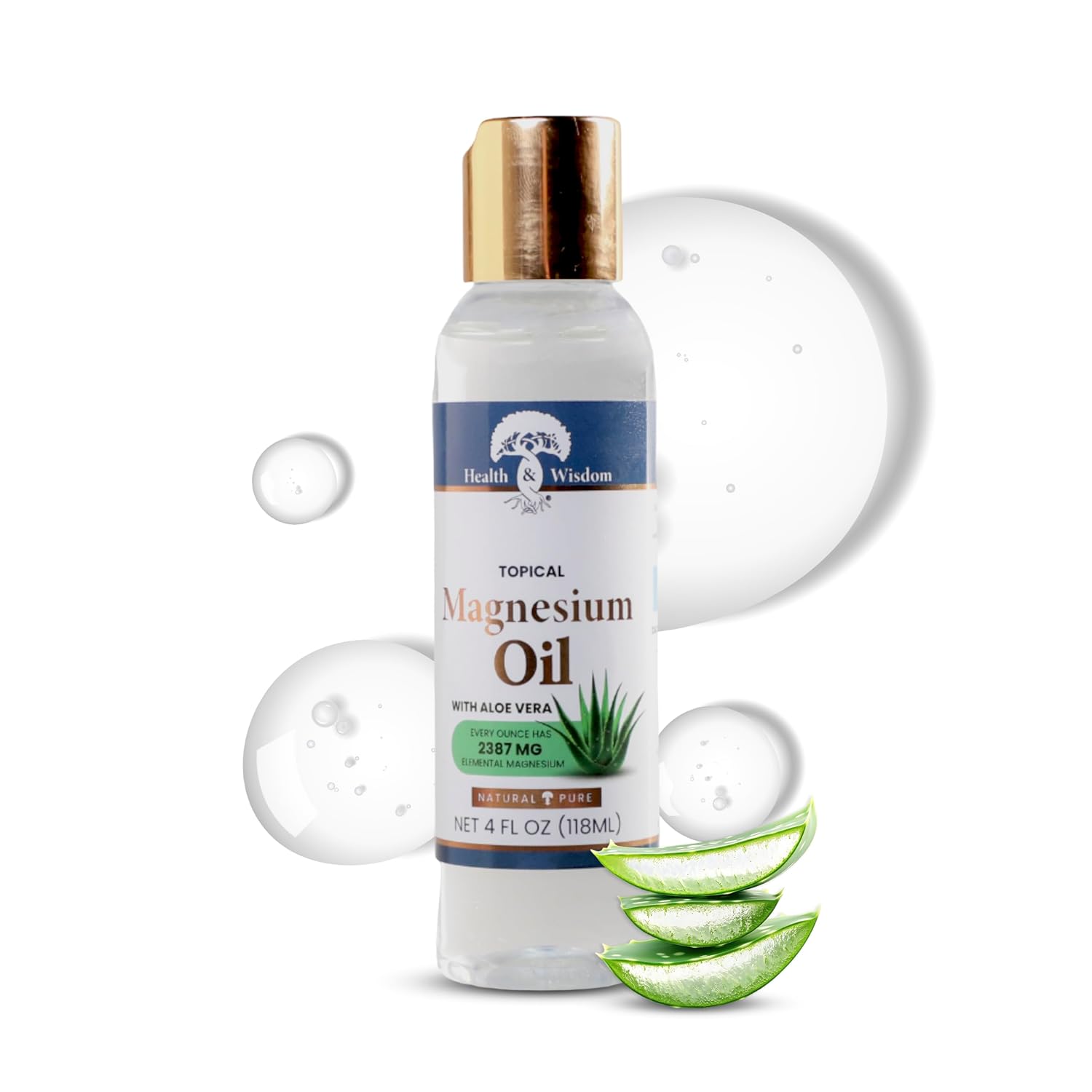 Health & Wisdom Pure Magnesium Oil with Aloe Vera - 4 fl oz