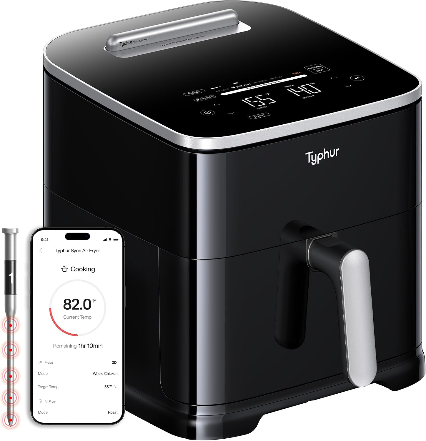 Typhur Sync 8QT AI Smart Air Fryer with Built-in Wireless Meat Thermometer