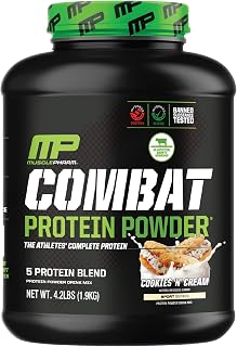 MusclePharm Combat Protein Powder, Cookies ‘N’ Cream Flavor, Fuels Muscles for Productive Workouts, 5 Protein Sources including Whey Protein Isolate & Egg Albumin, Gluten Free, 4 lb, 52 Servings