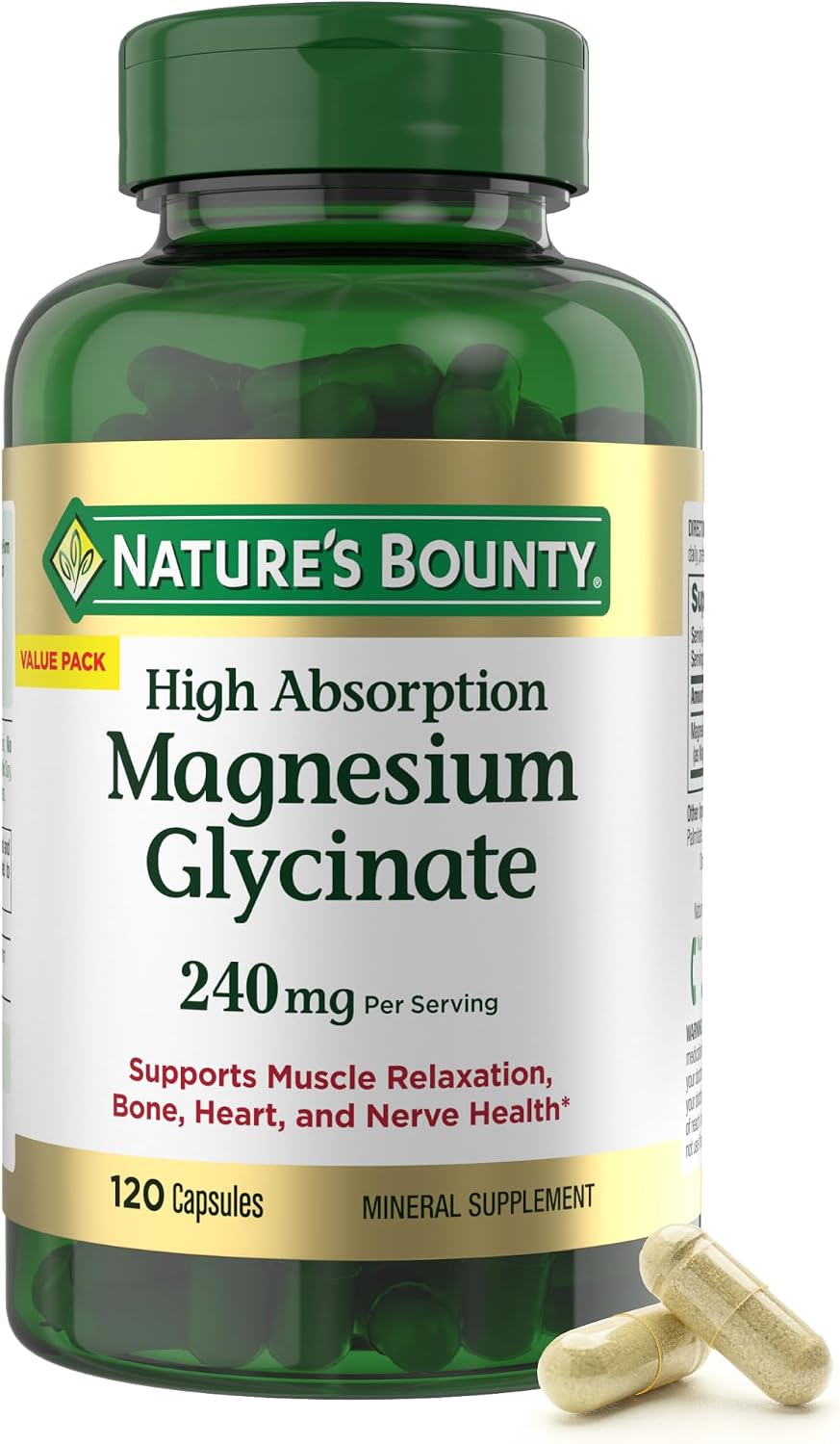 Nature’s Bounty High Absorption Magnesium Glycinate 240 mg Capsules, 120 ct
