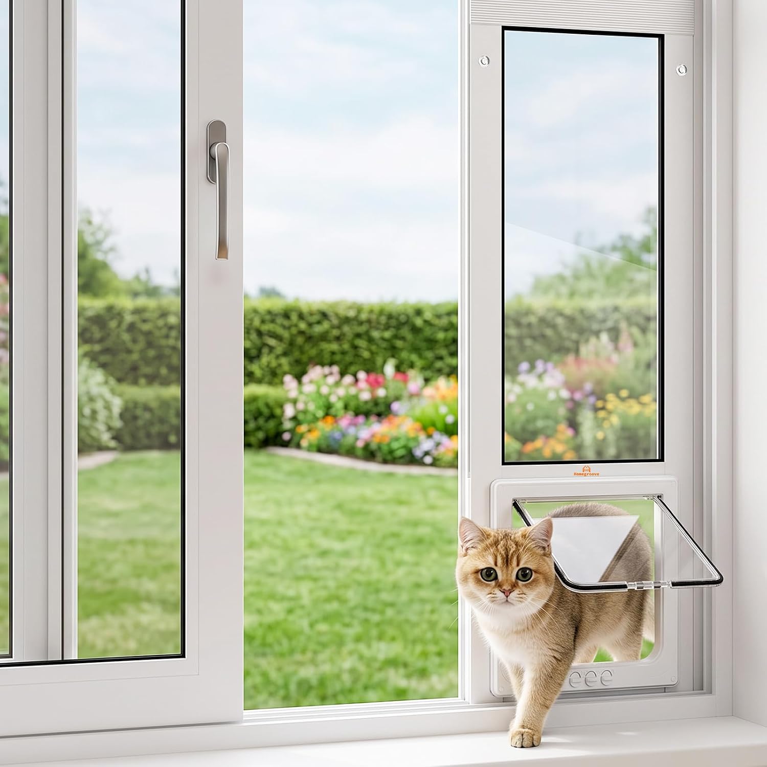 44-47" Vertical Cat Door for Window, Adjustable Height & 4 Locks