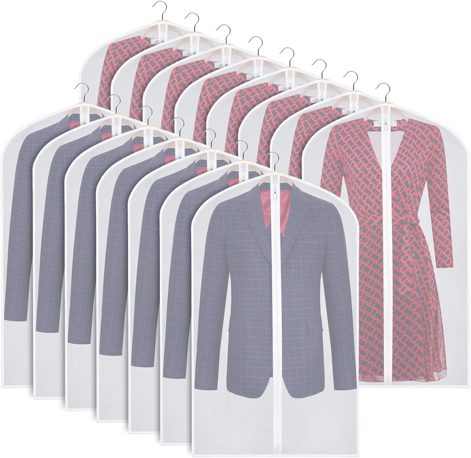Zilink Clear Garment Bags Suit Bag for Storage 40-inch with Sturdy Zipper Dust-Proof Suit Cover Protector for Suit, Coat, Dress Clothes Cover Storage, Set of 15
