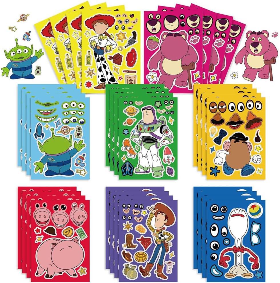 24 PCS Inspired Story DIY Make a Face Stickers, Cartoon Characters Stickers Fun DIY Stickers for Party Bag Decorations Make Your Own Stickers for Kids Birthday Party Favor Supplies Craft