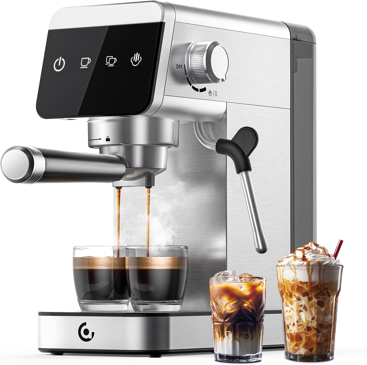 AMZCHEF Espresso Machines with LED Touch screen, Espresso Coffee machine Equip 20Bar Pressure System, Cappuccino Machine, Compact Latte Machine for Home Gifts,silver