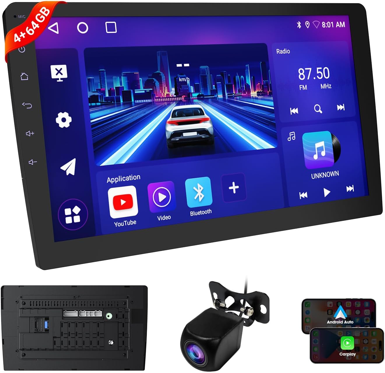 9" Wireless Double Din Car Stereo, Car Radio with Apple Carplay & Android Auto, Bluetooth 5.4, Backup Camera, Touchscreen Radio with Voice Control, Mirror Link, WiFi-6, FM/AM/RDS