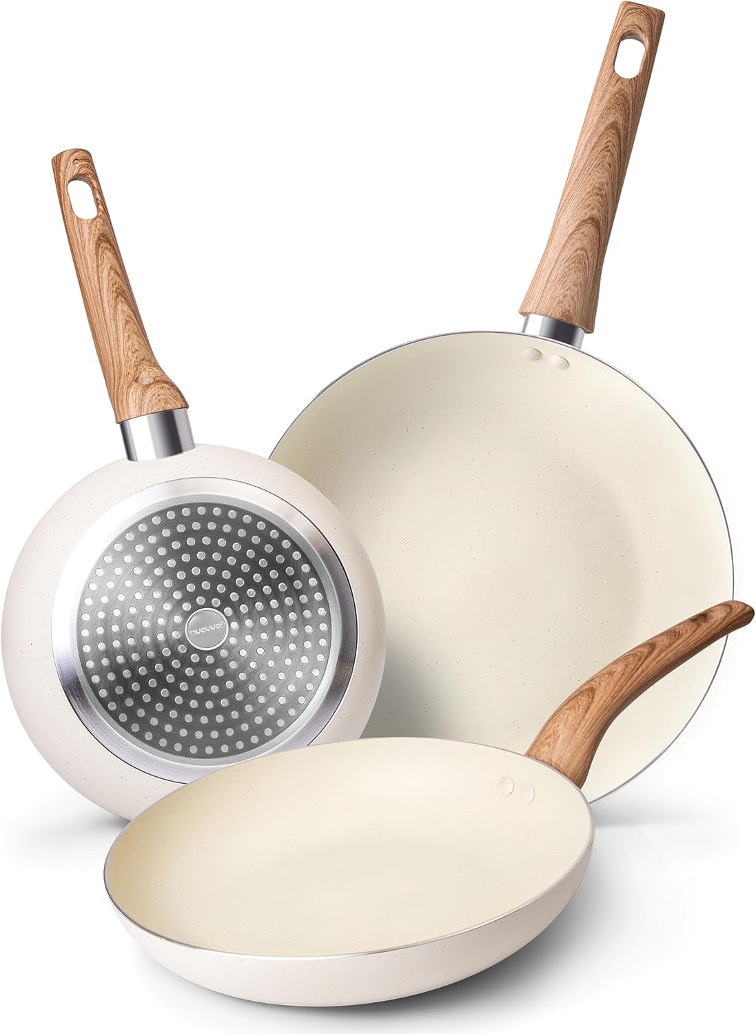 nuovva Induction Hob Pan Set – 3pcs Non Stick Frying Pan – Kitchen Cookware Nonstick – Cream Granite, 20cm, 24cm & 28cm Frying Pans Set