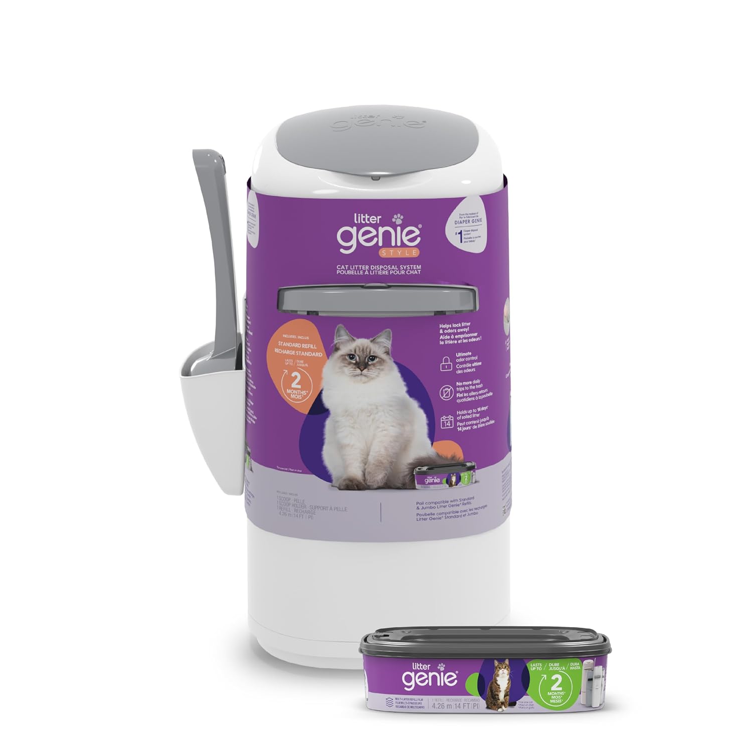 Litter Genie Style Cat Litter Disposal Pail with 14 ft Standard Refill