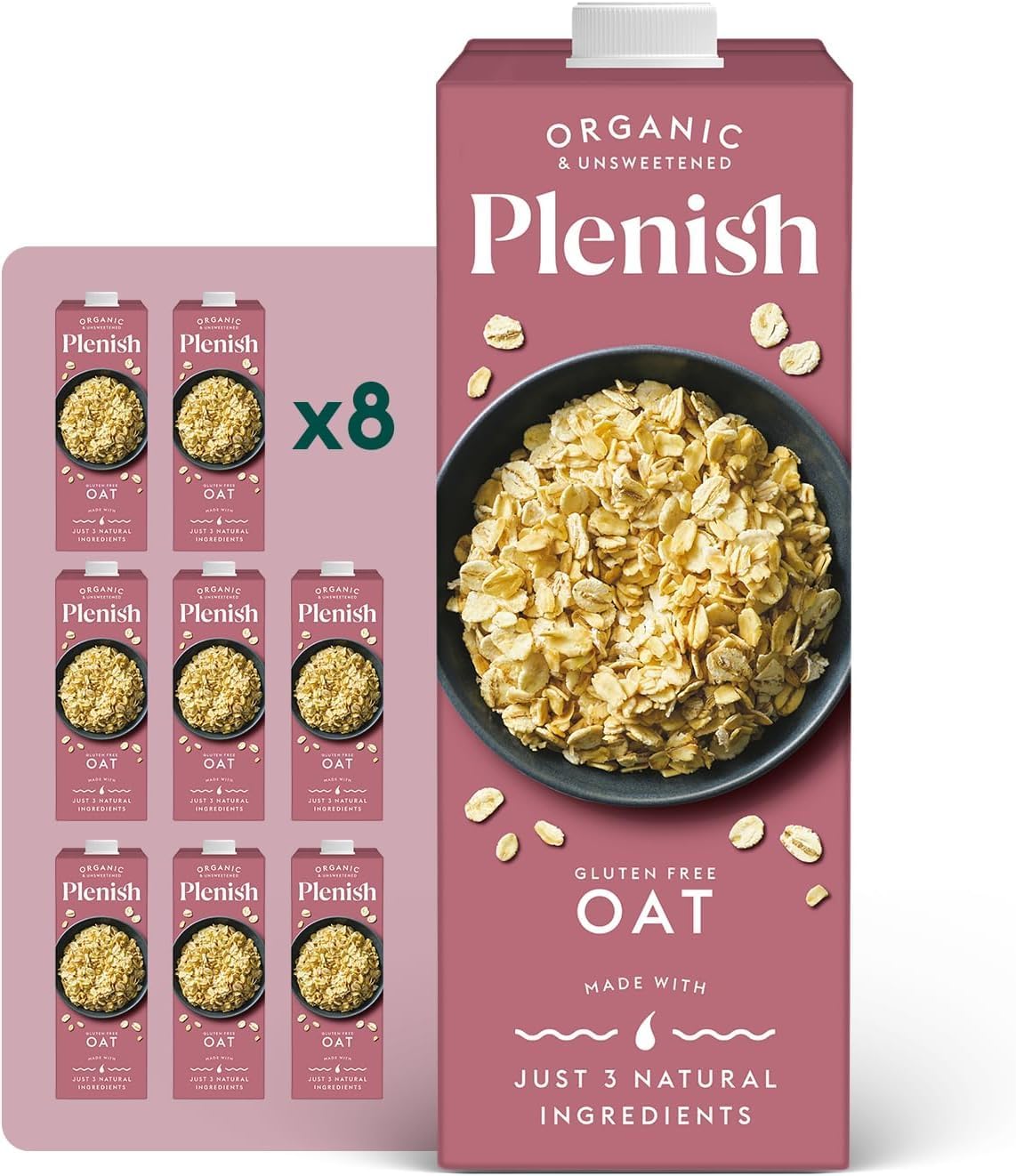 Plenish Organic Unsweetened Oat Milk 1L Carton (Pack of 8)