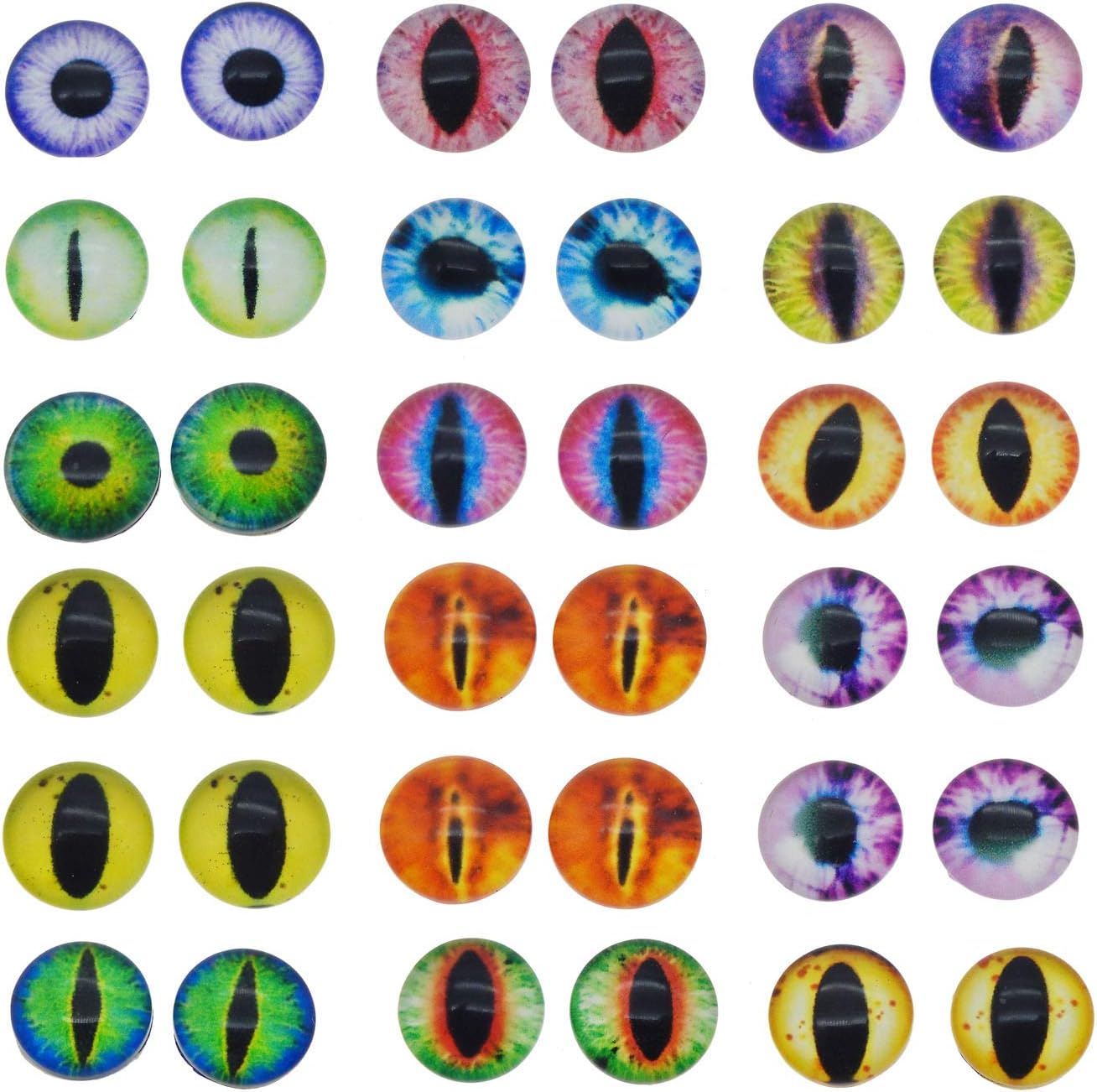 Julie Wang 100PCS 25MM Round Glass Dragon Cat Eye Craft Cabochon Cameo for Jewelry Bezel Setting or Doll Eyes Crafts Making