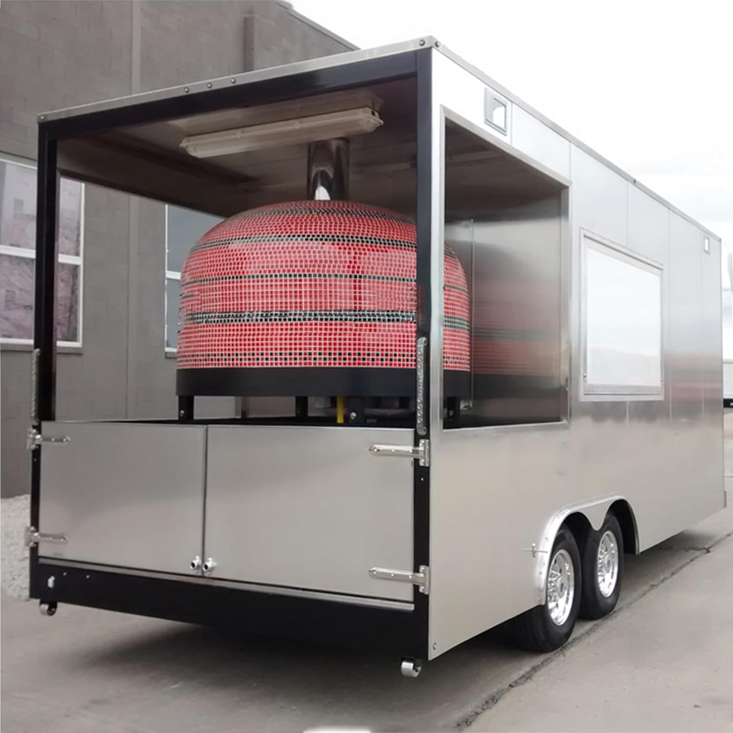 BELYOO 15FT Brick Oven Pizza Trailer, Wood Fired Pizza Truck Mobile Street Food Trailer Near Me, Out Door Sale Pizza Trailer for Business, Enclosed Commercial Truck Trailer
