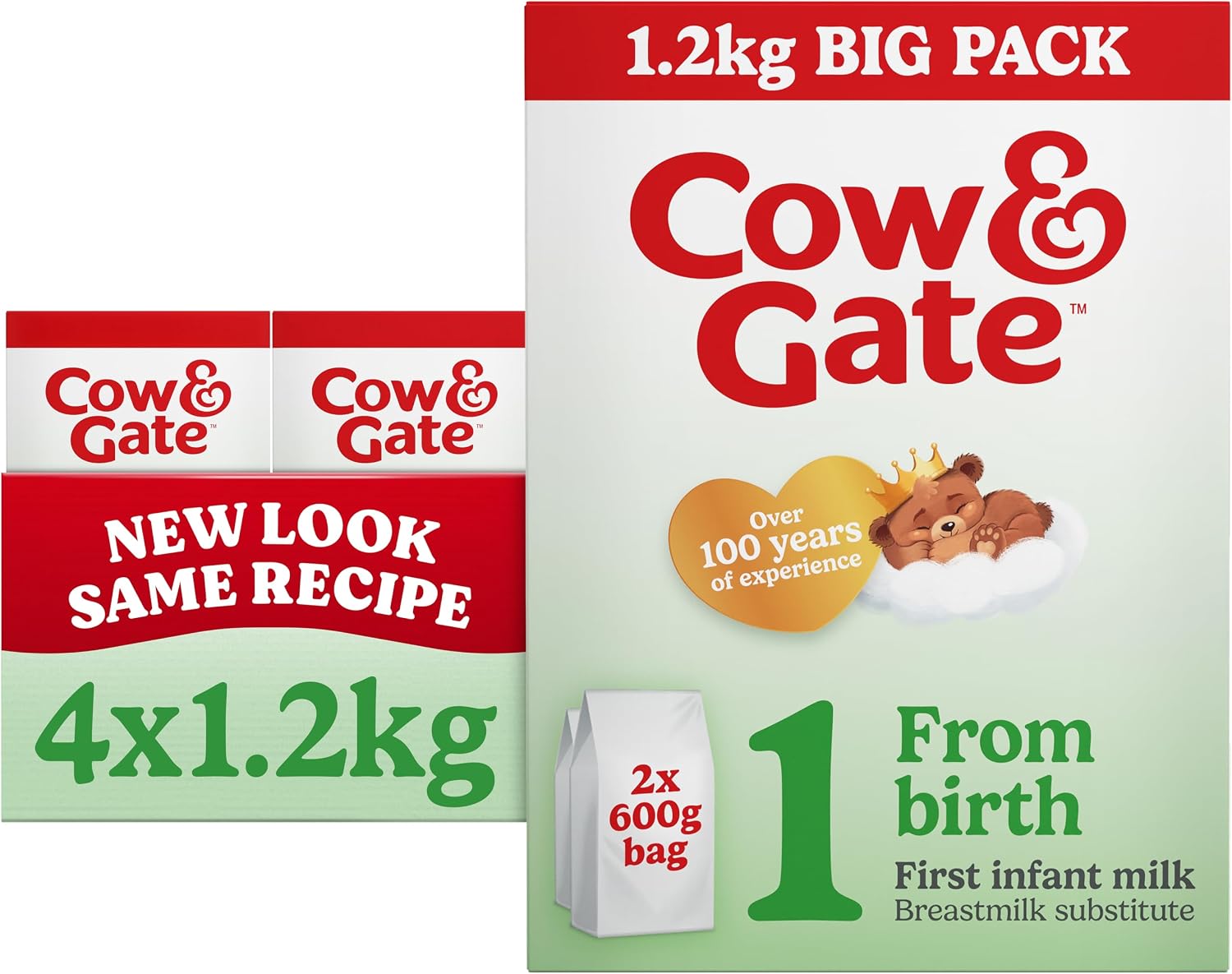1.2kg Cow & Gate First Infant Milk Suitable From Birth Pack of 4