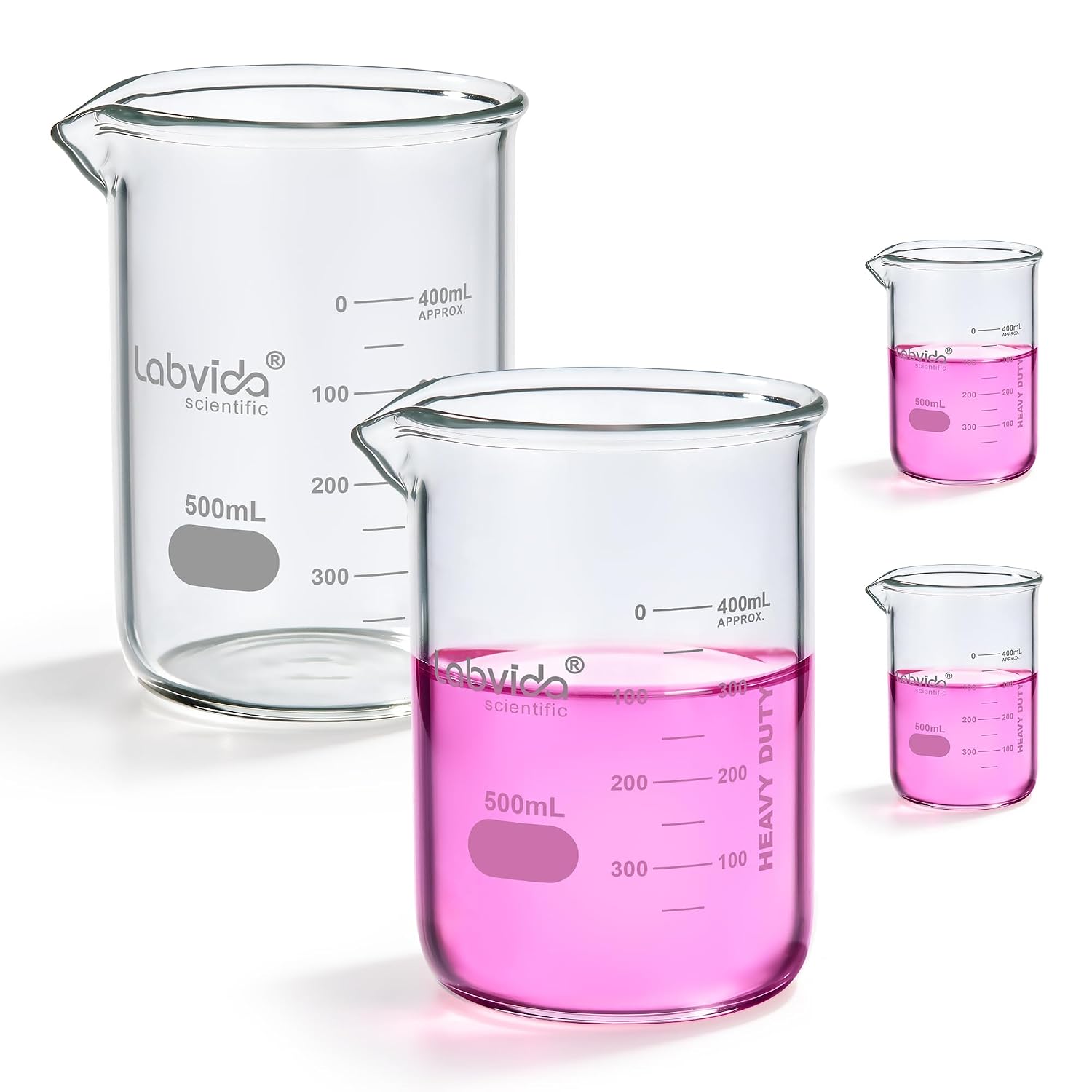 4pcs 500ml 3.3 Borosilicate Glass Thick Beakers, LVA012