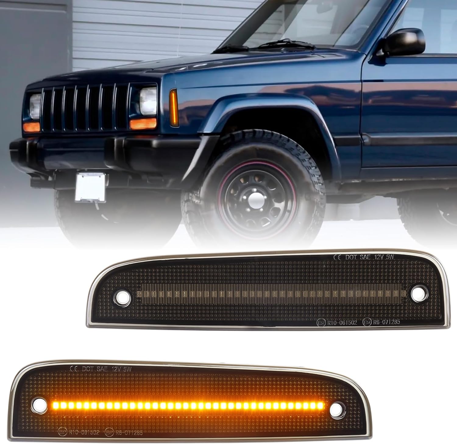 Amber LED Front Side Marker Lights for Jeep Cherokee XJ Chassis 1997 1998 1999 2000 2001, Smoked Lens Bumper Corner Parking Signal Lamps Retro Accessories Replace OEM CH2551118