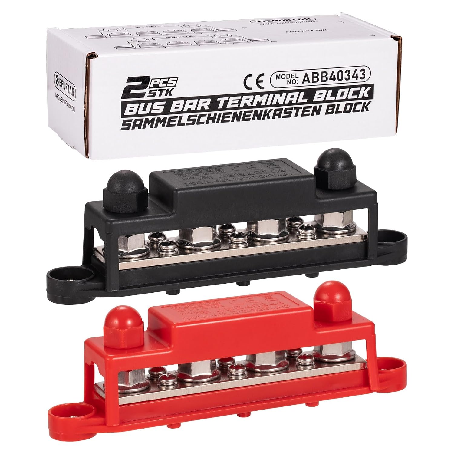 Spurtar Bus Bar Power Distribution Blocks 4x 3/8'' M10 Terminal Studs 6x #8 M4 Screws Bus Bar Terminal Block 12V 24V 48V 250A Battery Bus Bar for Car Truck RV ATV Boat Trailer
