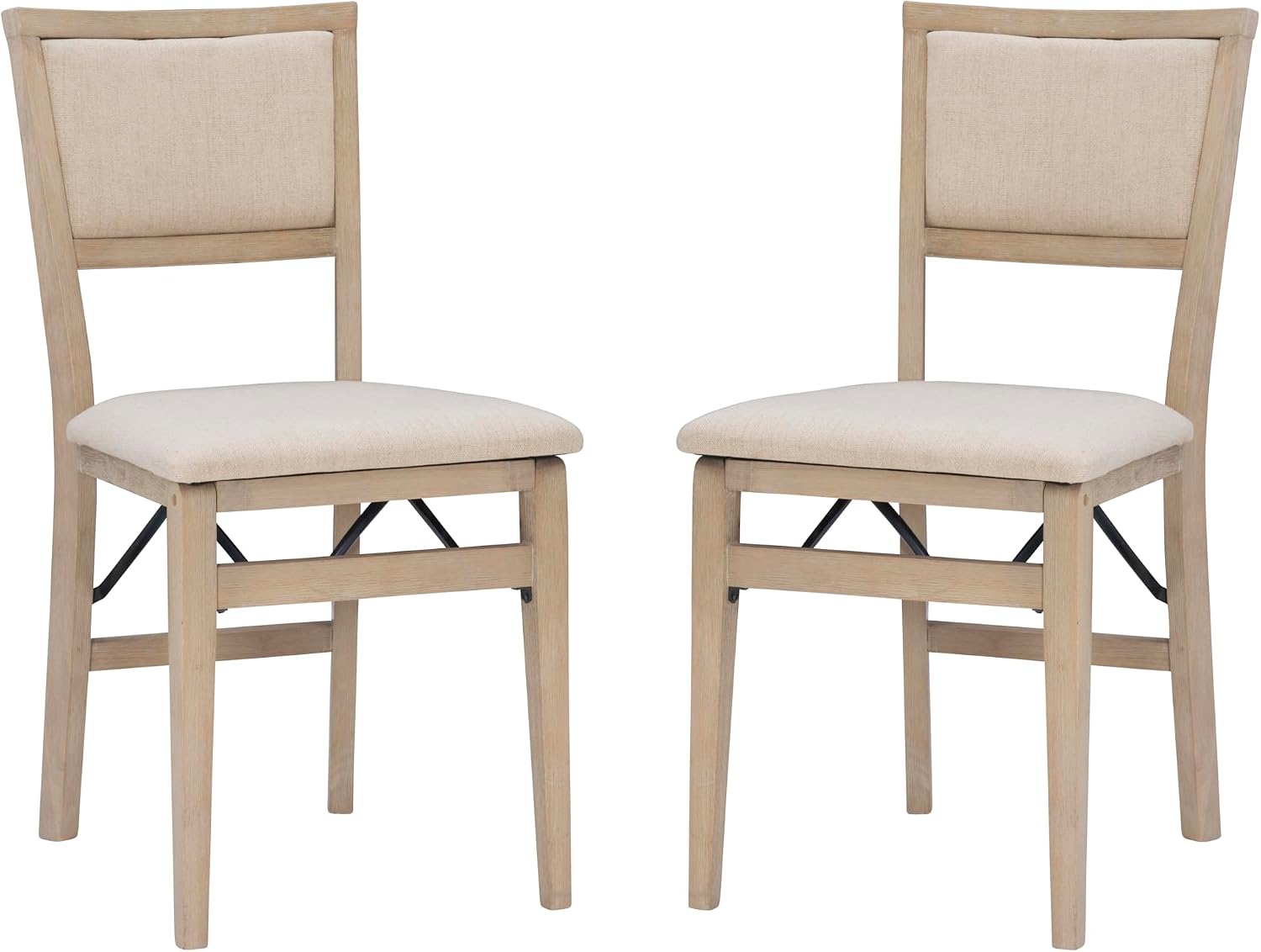 Linon Keira Wooden Folding Chair Upholstered Seat and Back Set of 2, Dining Height, Rustic Natural & Beige