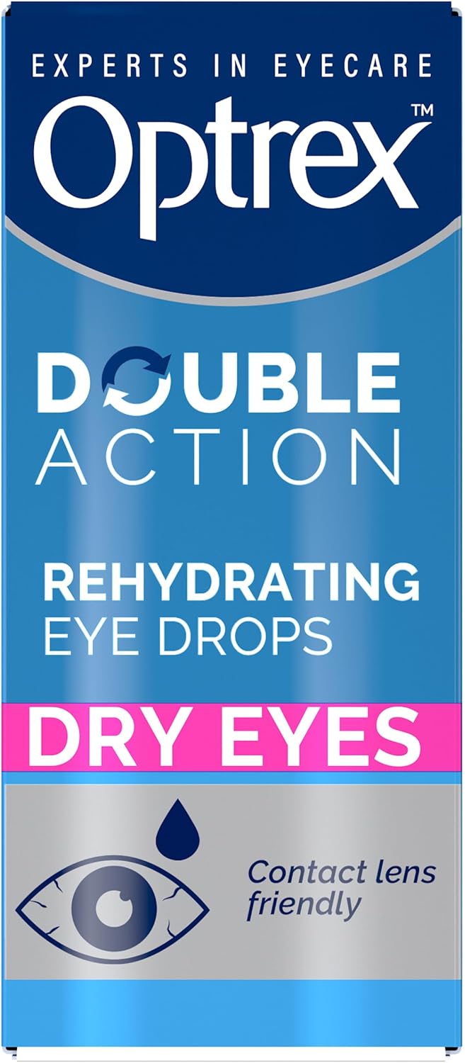 Optrex Double Action, Dry Eyes, 10 ml, Moisturising Drops for Dry & Tired Eyes, Fast Long-Lasting Relief, Restores Moisture, Suitable with Contact Lenses, Eye Care Solution, Instant Relief