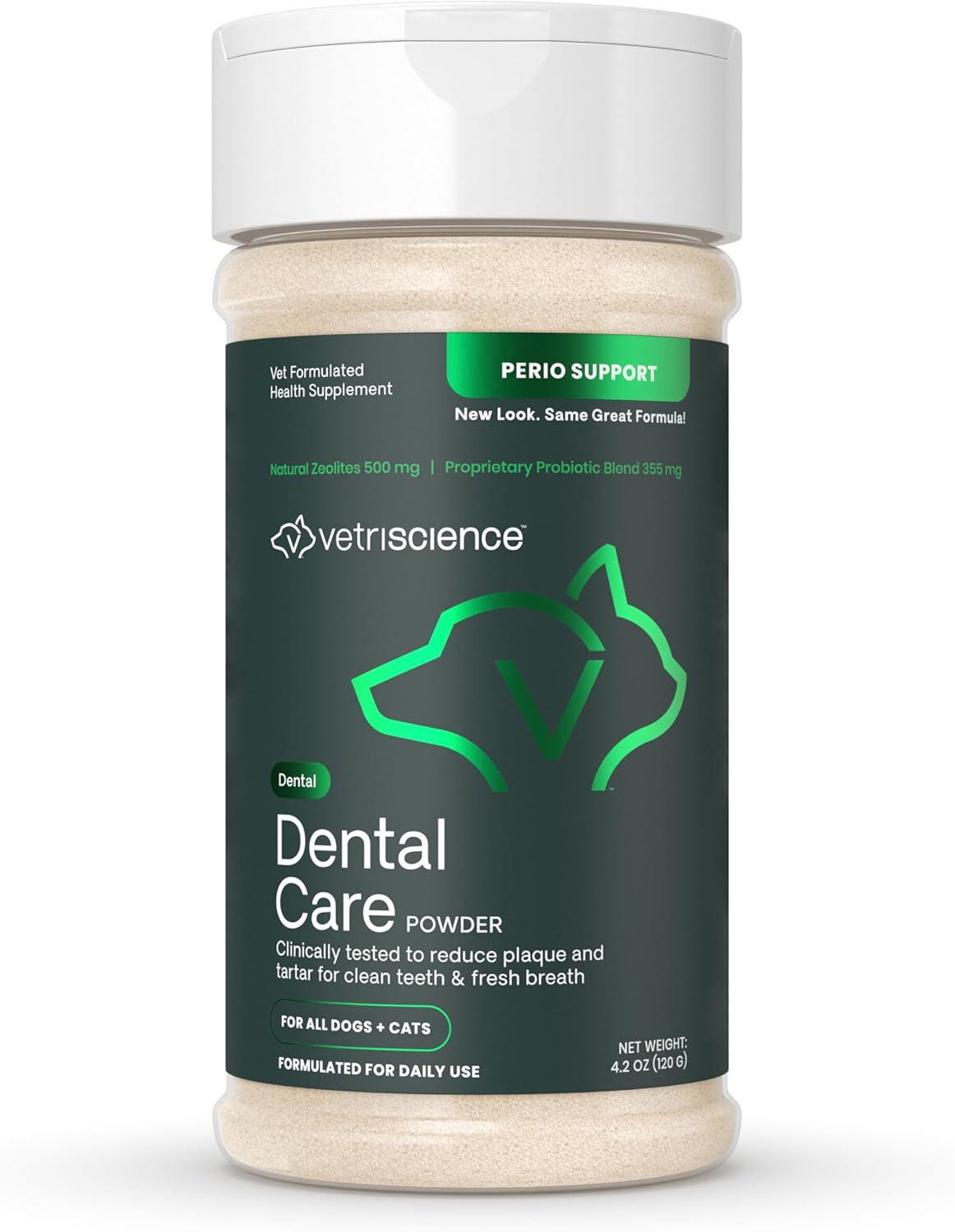 VetriScience Dental Care Powder, Perio Support Clinically Tested Dental Supplement for Small, Medium and Large Breed Dogs, Freshen Breath, Control Plaque and Tartar, Oral Health, 4.2 oz