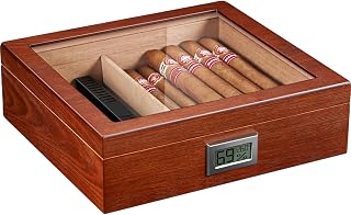 Flauno Cigar Humidor with Digital Hygrometer, Holds up to 40 Cigars, Cedar Wood Lining, Humidifier, Divider