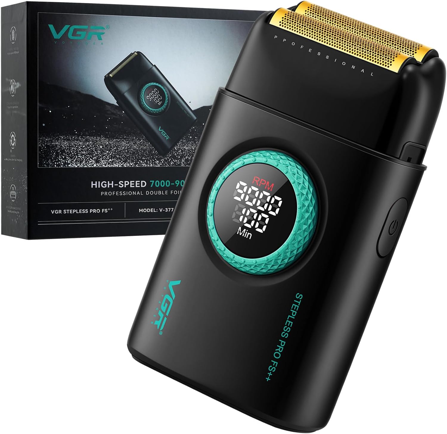 VGR 377 Double Foil Shaver for Bald Men with 9000 RPM 21-Speed, Black