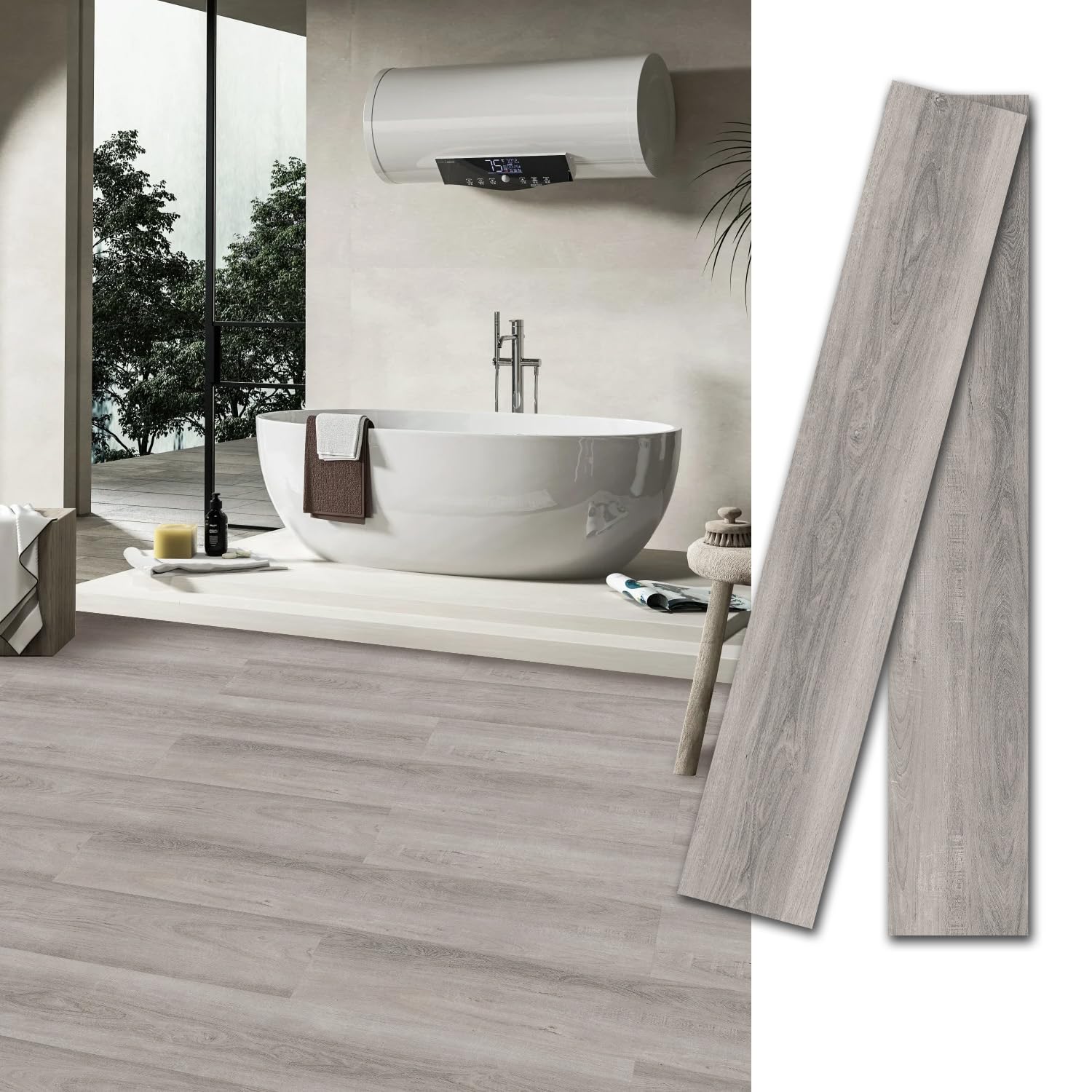 MULGREAT Peel and Stick Vinyl Flooring, Floor Tiles Self Adhesive Wood Grain Planks, DIY for Bedroom, Kitchen, Living Room Home Decor, Oak White