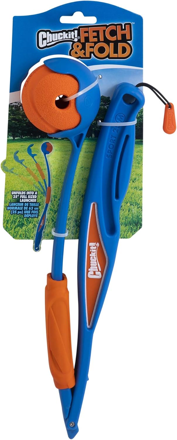 Chuckit! Fetch & Fold 25M Dog Ball Launcher, 25" Length, Includes Medium Ball (2.5") For Dogs 20-60 Pounds