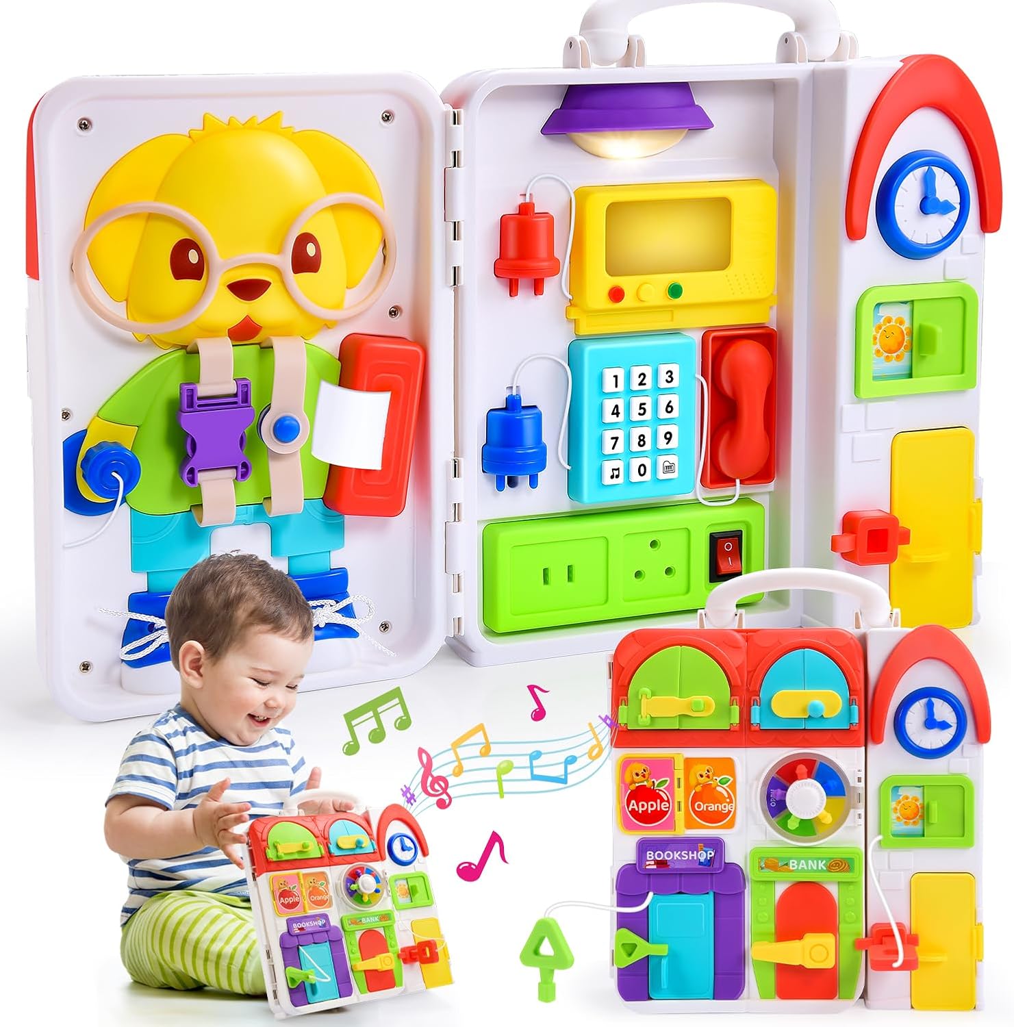 Naxudcoo Toddler Toys for 1-2 Year Old Boy Girls: Montessori Toys for 1 Year Old, Musical Montessori Busy Board Early Educational Toy for Toddlers 1-3, Birthday Gifts for 1 2 Year Old Girls Kid