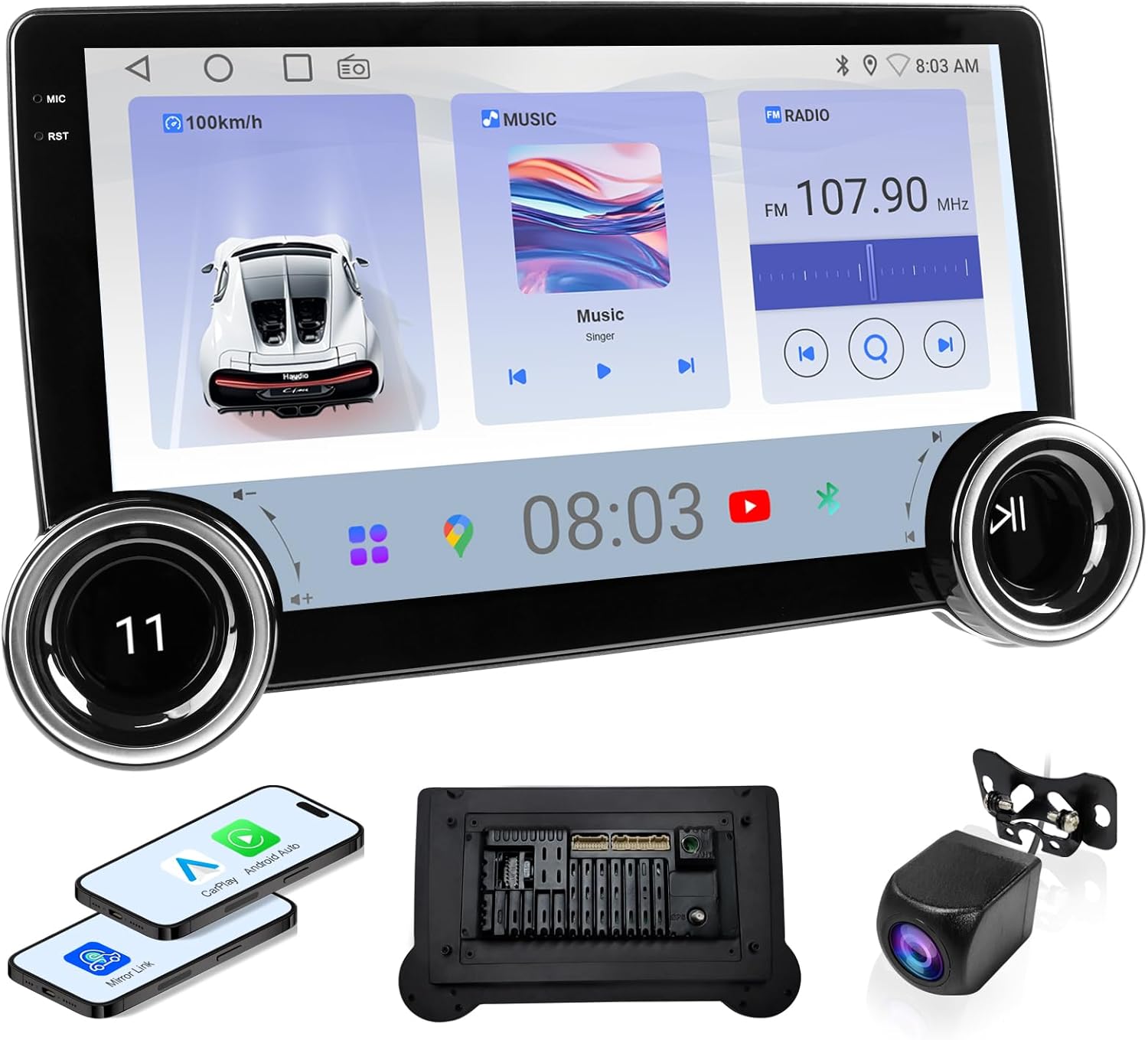 HauDio 10.1" Wireless CarPlay & Android Auto Car Stereo - 2GB RAM 64GB ROM, DSP Sound, 1080P Backup Camera, Bluetooth 5.0, HD Touchscreen Media Receiver