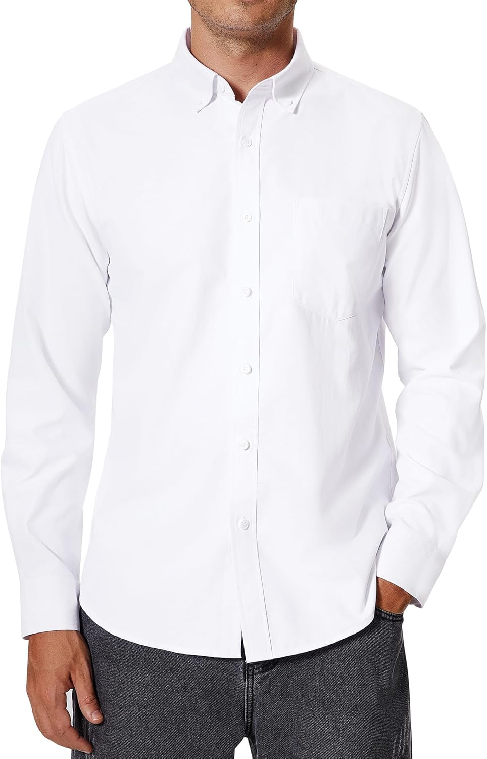 siliteelon Men's Oxford Shirt Long Sleeve Smart Casual Plain Regualr Fit Button Down Shirts with Pockt