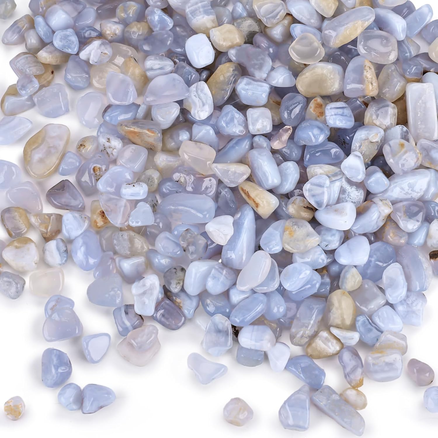 JOHOUSE Quartz Crystals, 1lb Light Blue Crushed Quartz Chips Bulk Tumbled Stones Irregular Shaped Succulent Pebbles Decorative Rocks for Aquarium Fish Tank Vase Filler DIY Crafts Indoor Plants