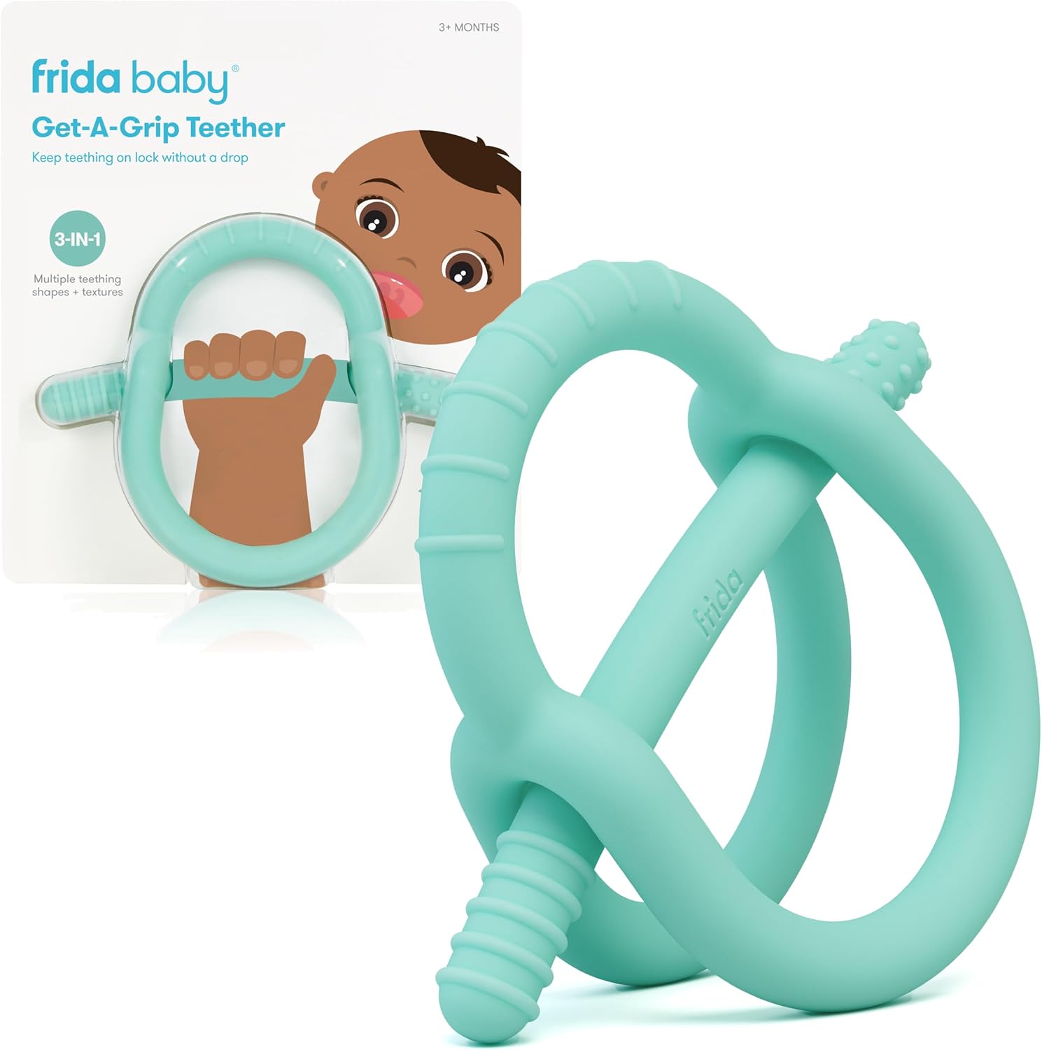 Frida Baby Get-A-Grip Teether, Multi Texture Teething Toy for Babies, Suitable for Infants and Babies, Easy to Hold, 100% Food-Grade Silicone, BPA-Free, PVC-Free