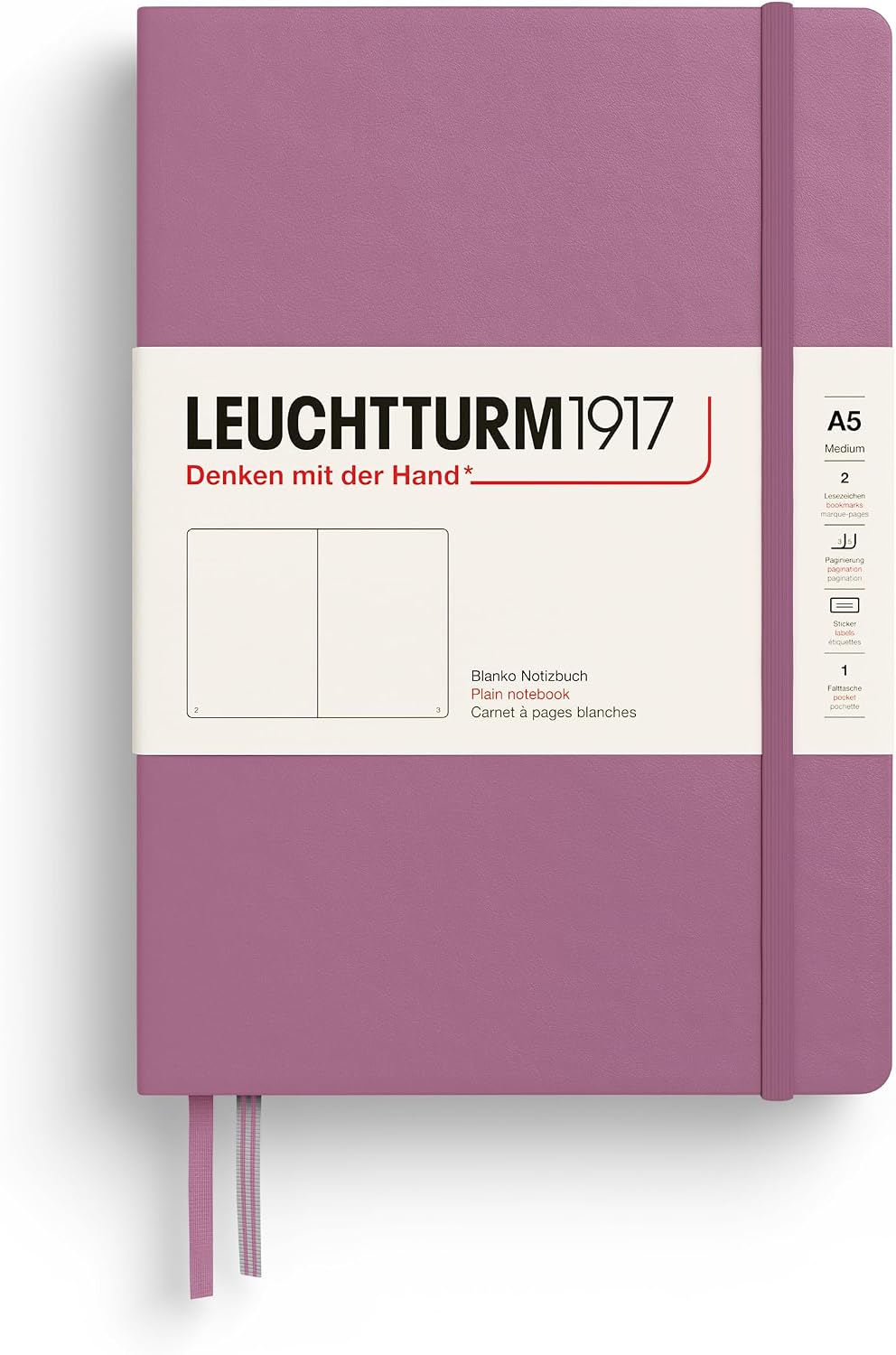 LEUCHTTURM1917 - Notebook Hardcover Medium A5-251 Numbered Pages for Writing and Journaling - Thinking Ahead (Plain Paper, Dusty Rose)