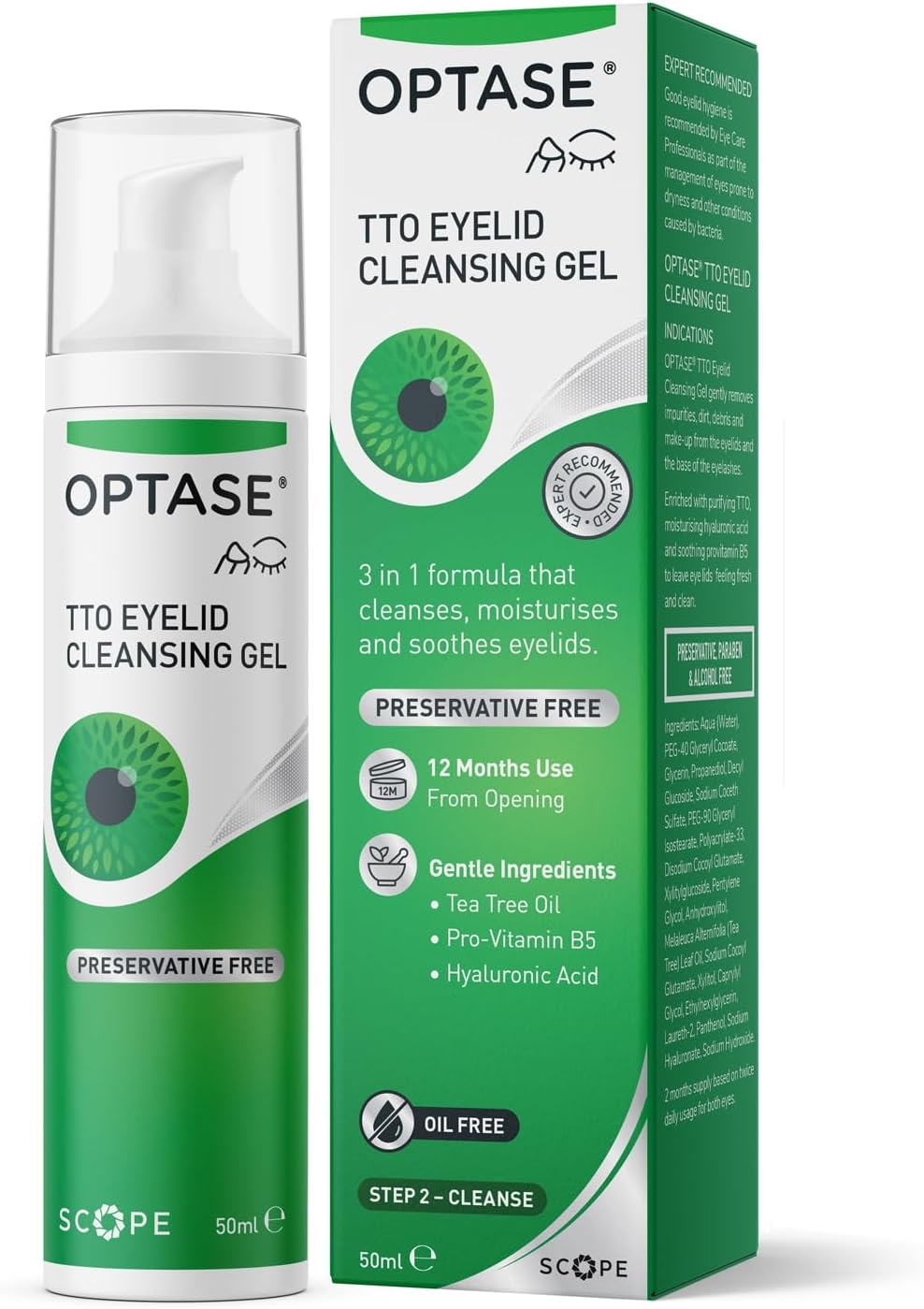 Optase Tea Tree Oil Eyelid Cleansing Gel for Daily Hygiene - Suitable for Dry Eyes, Blepharitis & Styes - Preservative Free - 50ml