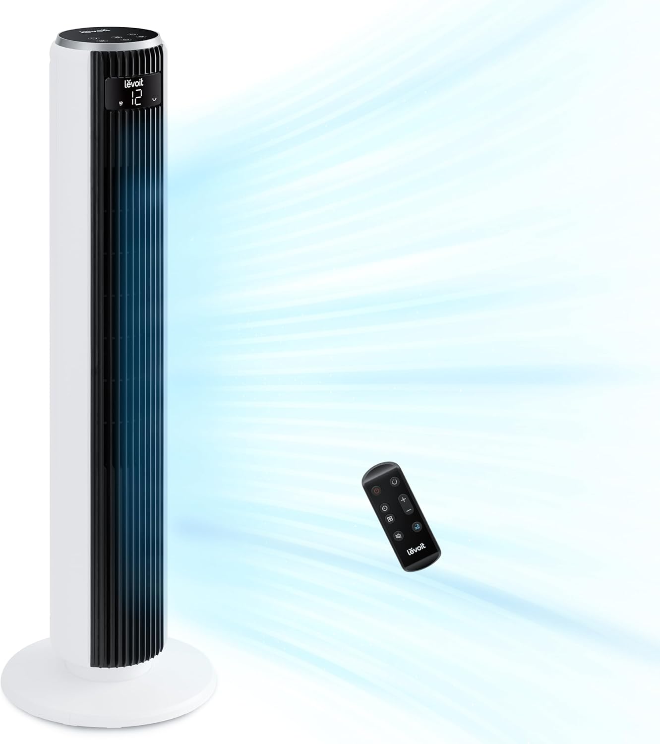 LEVOIT 20dB Silent Tower Fan, 26ft/s Powerful Cooling Fan with DC Motor, 26W Energy, Remote Control, 4 Modes 12 Speeds 12H Timer, Advanced Sleep Mode, Front Display, 90° Oscillation