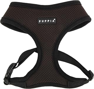 Puppia Soft Dog Harness No Choke Over-The-Head Triple Layered Breathable Mesh Adjustable Chest Belt and Quick-Release Buckle, Brown, Medium