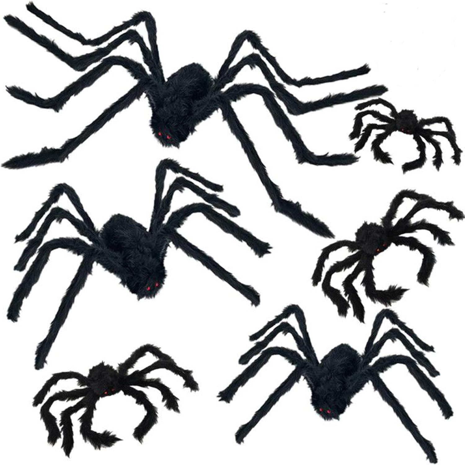 ESSENSON Halloween Spider Decorations, 6 PCS Scary Giant Spiders Set, Realistic Red Eyes and Bendable Legs Spider Decoration Props for Window Wall and Outdoor Indoor Yard Patio House Decor