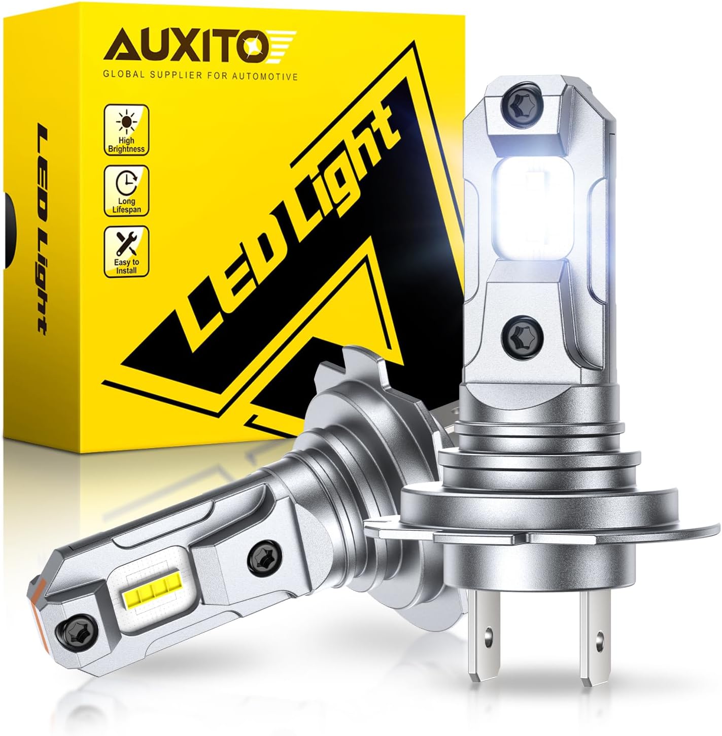 AUXITO H7 Bulbs, 6X Super Output, 6500K Cool White, Long Lifespan, Pack 2