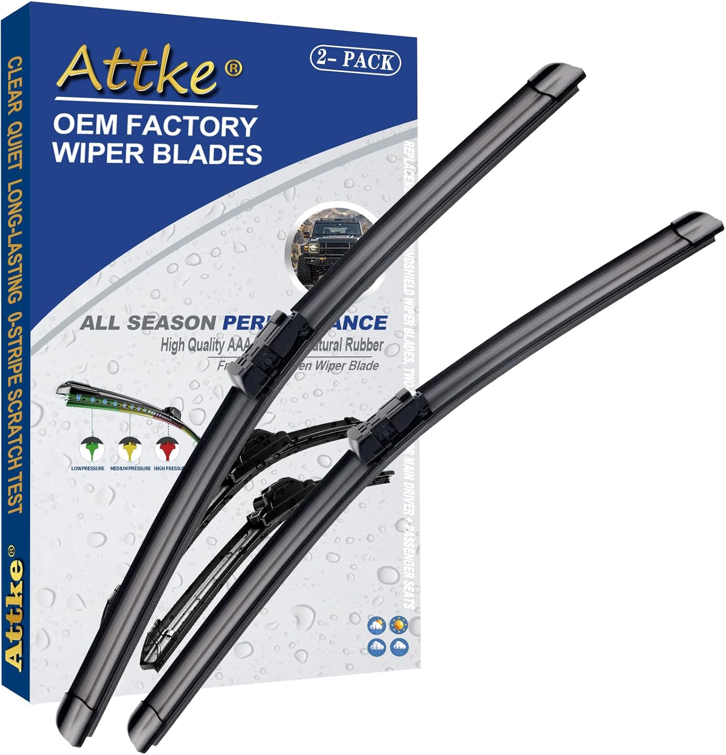 ATTKE Front Windshield Wiper Blades for Chevrolet Trax 2012-2020/Ford Fiesta 2008-2017 Genuine Replacement Wiper Blade Set 26"/15" (Set of 2)