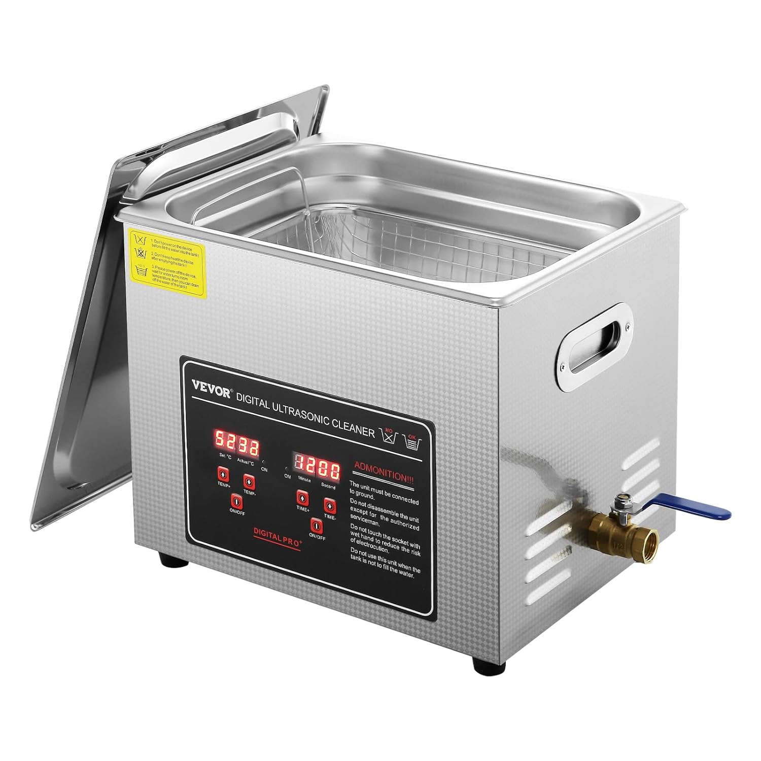 VEVOR Ultrasonic Cleaning with Digital Timer & Heater, Professional Ultra Sonic Jewelry Cleaner, Stainless Steel Heated Cleaning Machine for Glasses Watch Rings Small Parts Circuit Board (10L)