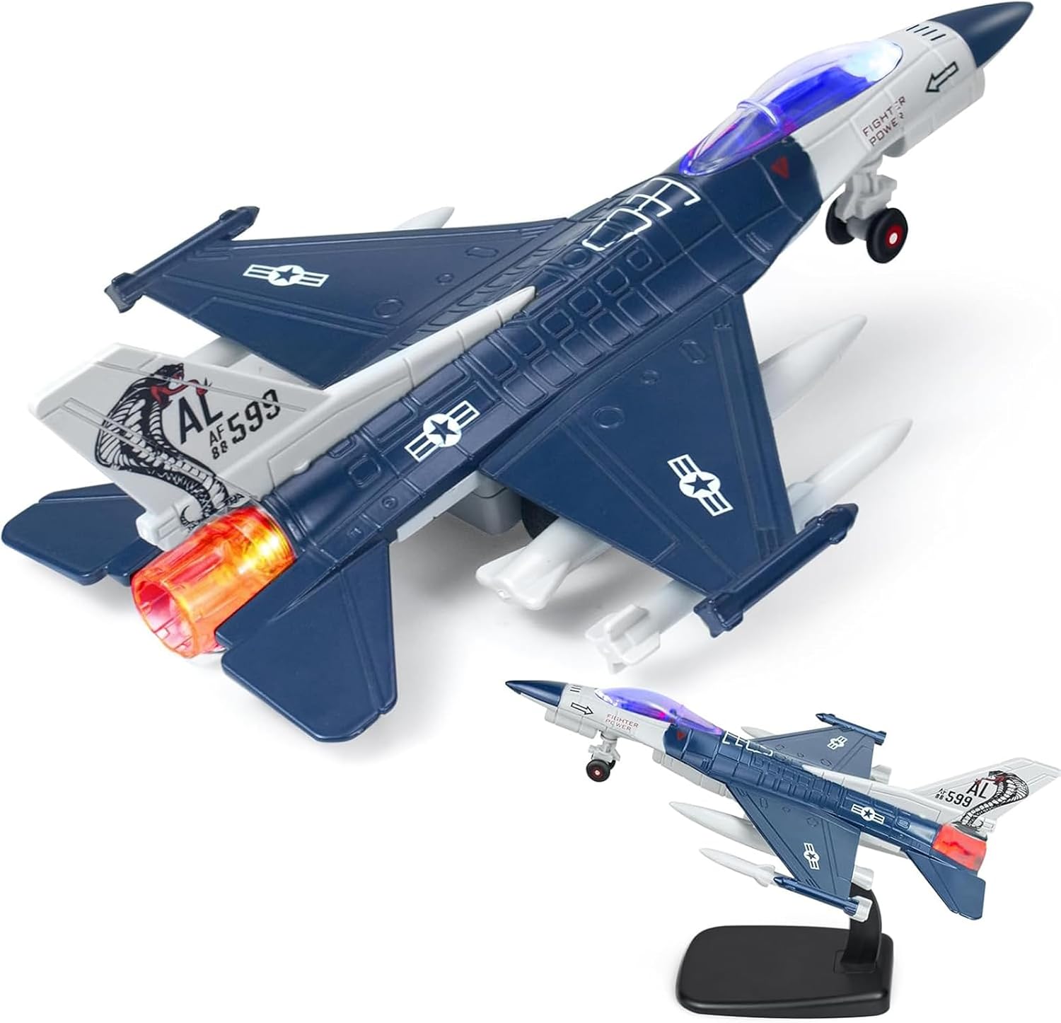 Tcvents Toys Airplane for Boys with Sound & Light, Fighter Jet Plane Model Toys, Pull Back Diecast Plane Toy for Kids 3-12 Years Old Boys