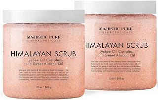 MAJESTIC PURE Himalayan Pink Salt Body Scrub with Lychee Oil and Sweet Almond Oil | Exfoliating Body Scrub for Skin Care, Stretch Marks, Acne, Cellulite | Body Scrub Exfoliator |10 oz (Pack of 2)