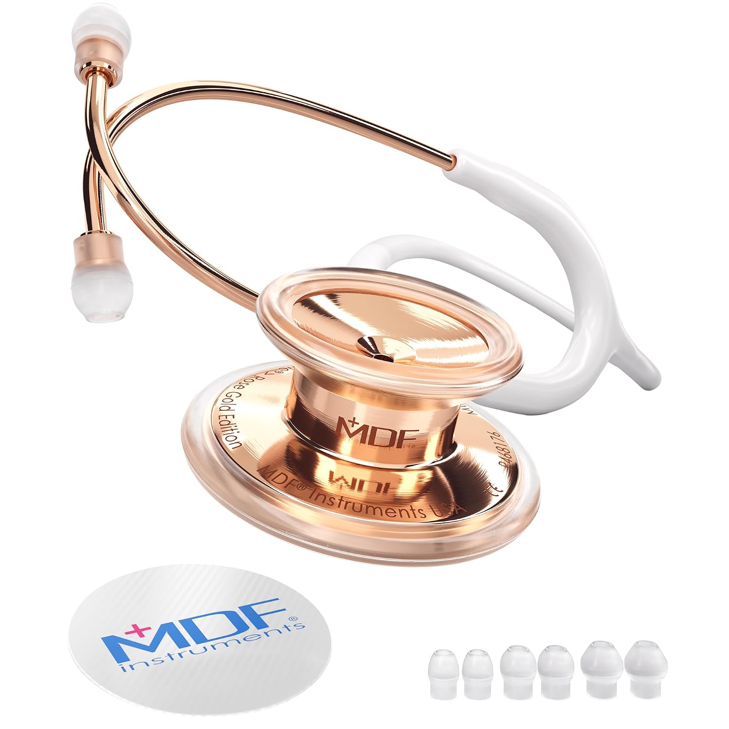 MDF MD One Stainless Steel Stethoscope, White Tube, Rose Gold Chestpiece