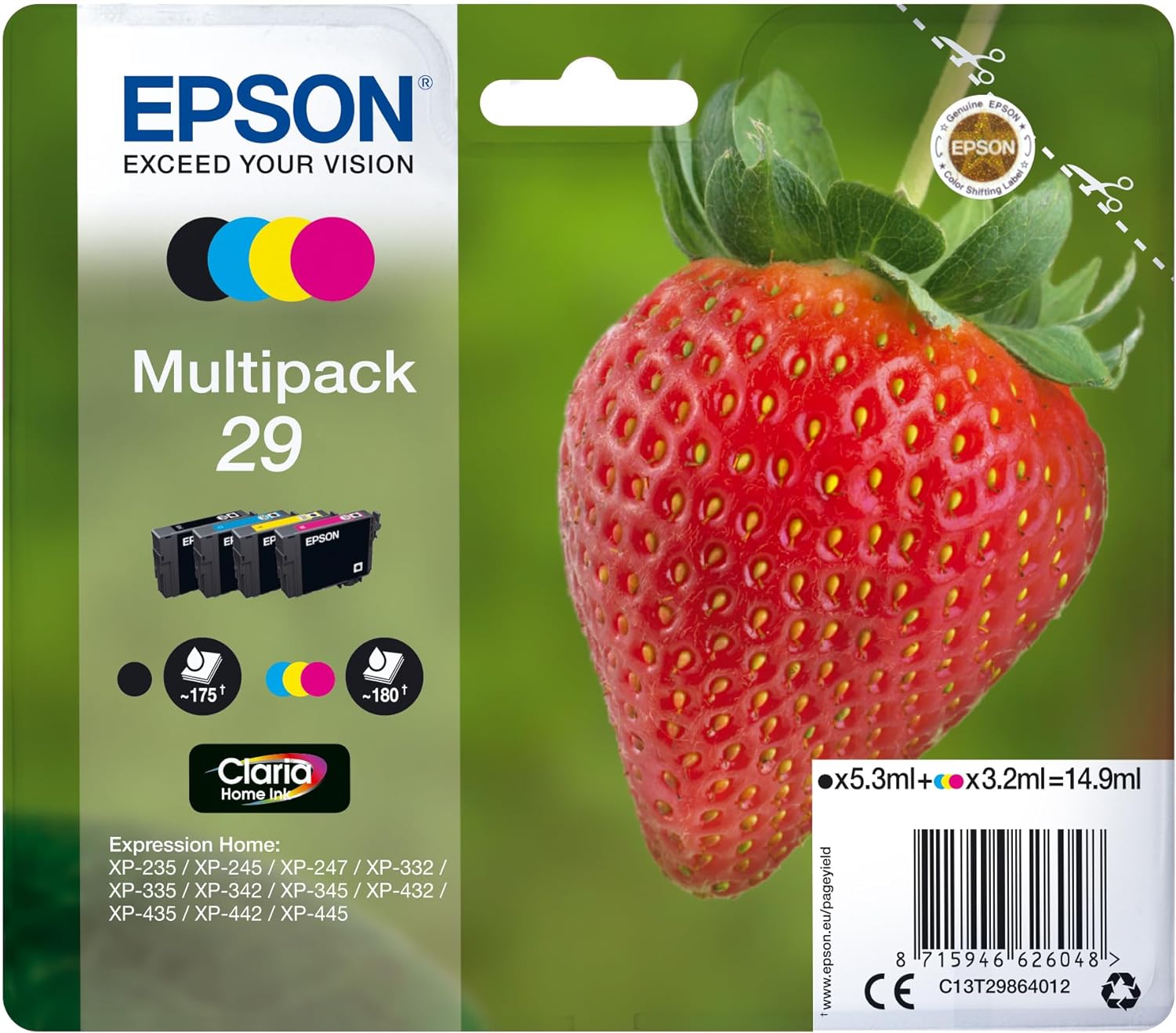 Epson 29 Strawberry Genuine Multipack, 4-colours Ink Cartridges, Claria Home Ink