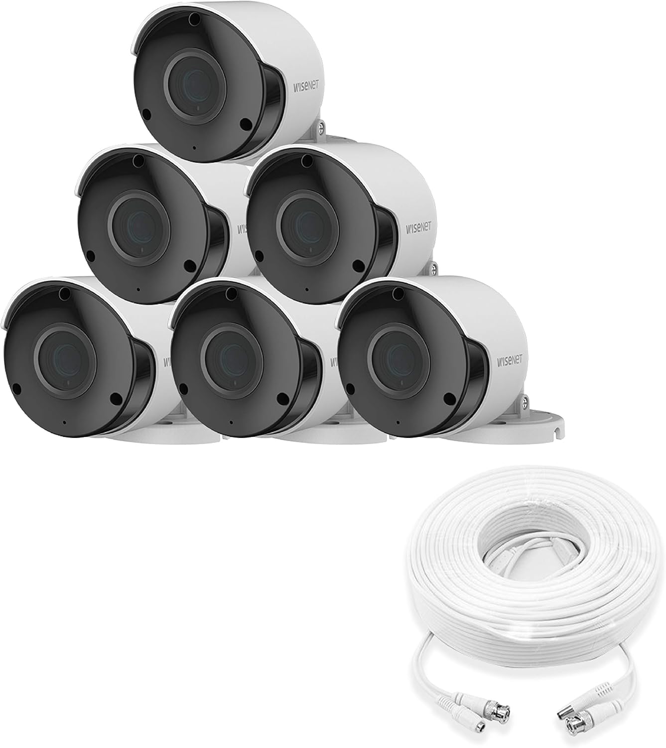Wisenet SDC-89445BF/89447BF 5MP CCTV Surveillance Weatherproof Bullet Security Camera 82ft IR Distance Plastic Housing 3.6mm Lens 104° Wide Angle (Six Pack)
