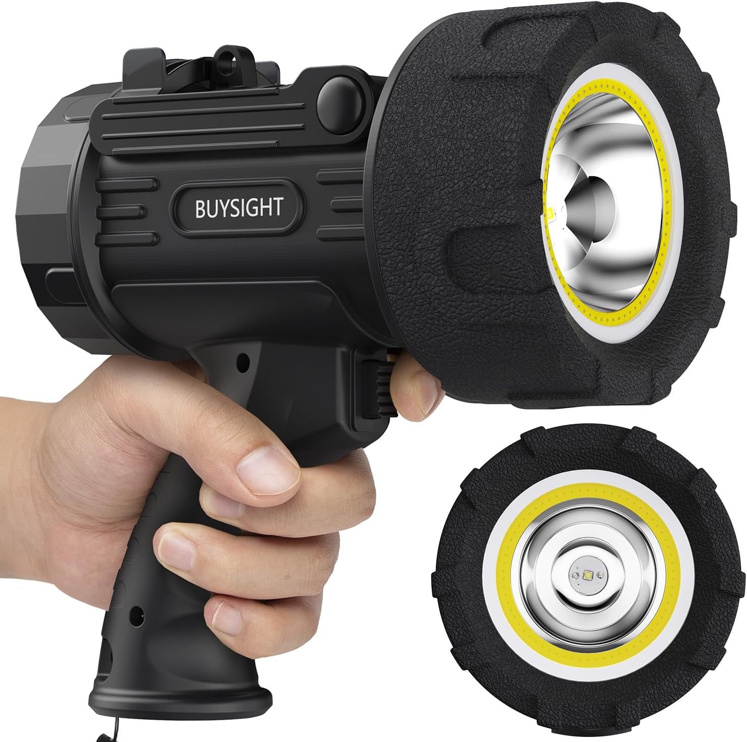 BUYSIGHT Rechargeable Spotlight Flashlight,1000,000 lumens Hand held Spotlight Waterproof Flashlight Hunting floodlight with red Filter (Graphite Black-COB), 006-COB