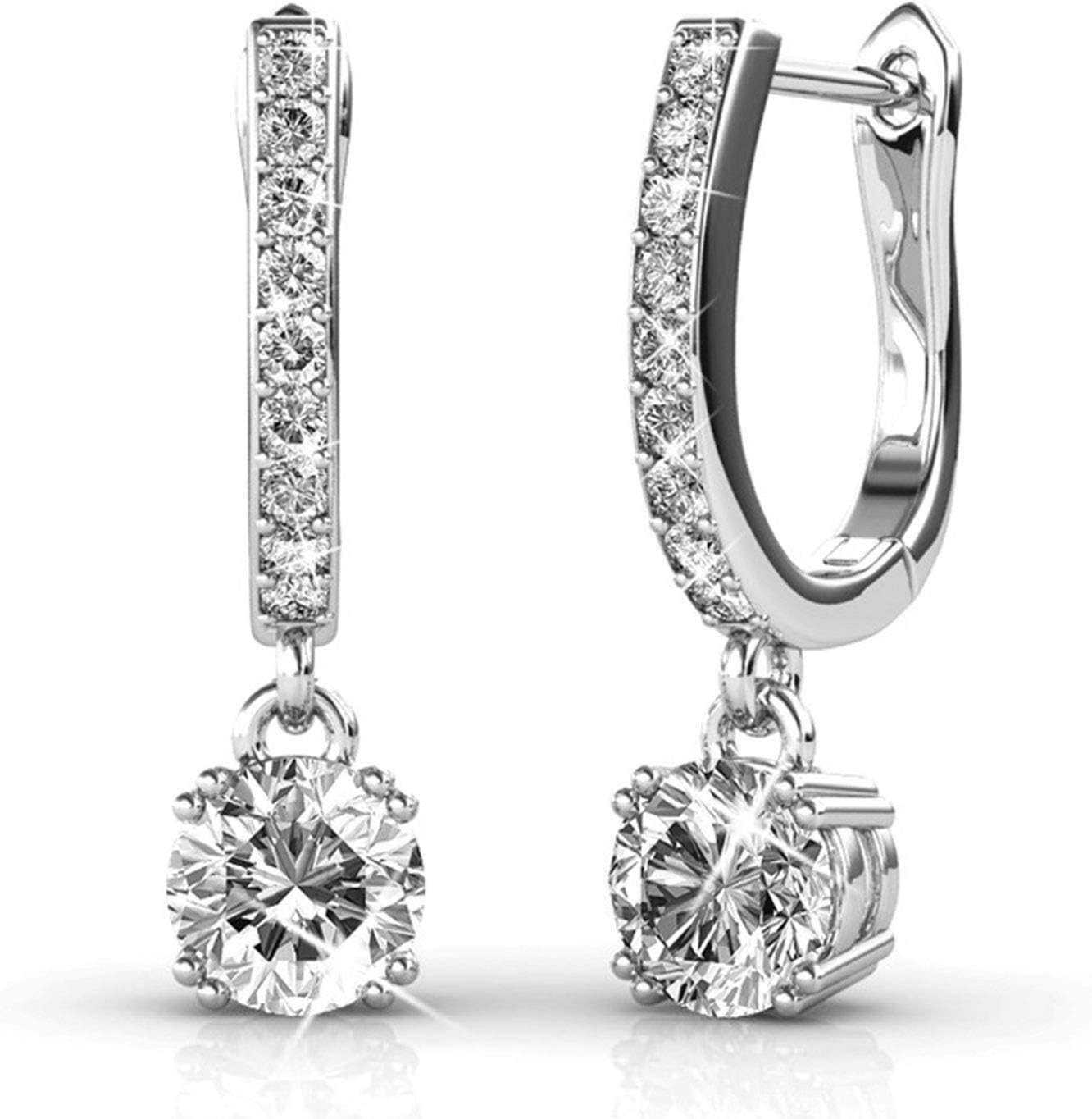 LILOVE Hoop Loop Earrings 18K White Gold with Element Crystal Sparking Jewellery Box Gift for Mother's Day Women Girl Mother Wife