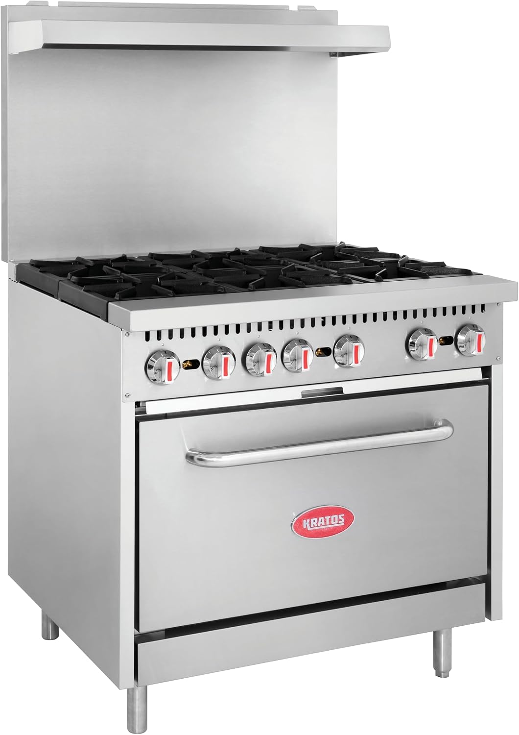 Kratos 36" Commercial Gas Range & Oven, 6 Burners and Full Size Oven, Liquid Propane, 210,000 BTU Output, Freestanding Gas Range for Restaurants (29Y-044-LP)